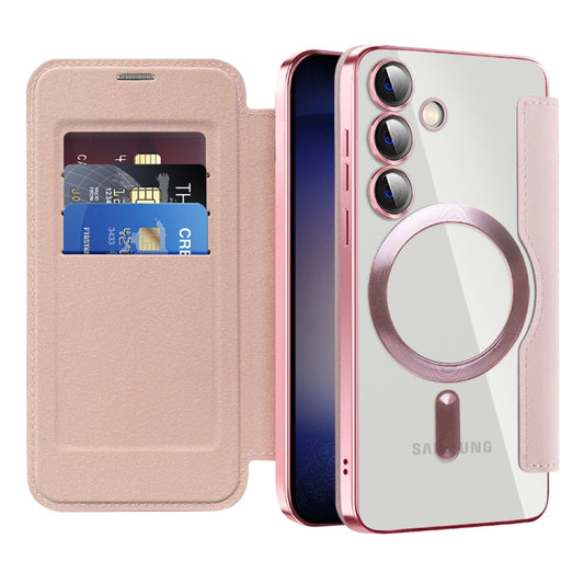 For Samsung Galaxy S24 5G Shield MagSafe RFID Anti-theft Rhombus Leather Phone Case(Pink) - Galaxy S24 5G Cases by buy2fix | Online Shopping UK | buy2fix