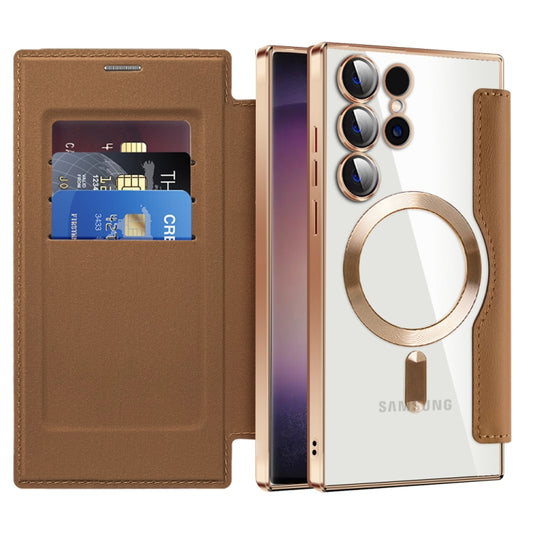 For Samsung Galaxy S24 Ultra 5G Shield MagSafe RFID Anti-theft Rhombus Leather Phone Case(Brown) - Galaxy S24 Ultra 5G Cases by buy2fix | Online Shopping UK | buy2fix