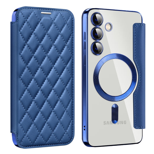 For Samsung Galaxy S24+ 5G Shield MagSafe RFID Anti-theft Rhombus Leather Phone Case(Dark Blue) - Galaxy S24+ 5G Cases by buy2fix | Online Shopping UK | buy2fix
