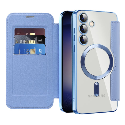 For Samsung Galaxy S24+ 5G Shield MagSafe RFID Anti-theft Rhombus Leather Phone Case(Blue) - Galaxy S24+ 5G Cases by buy2fix | Online Shopping UK | buy2fix
