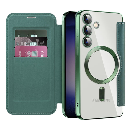 For Samsung Galaxy S24+ 5G Shield MagSafe RFID Anti-theft Rhombus Leather Phone Case(Green) - Galaxy S24+ 5G Cases by buy2fix | Online Shopping UK | buy2fix