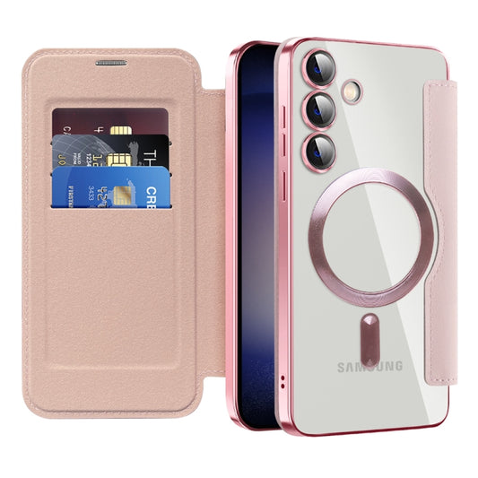 For Samsung Galaxy S24+ 5G Shield MagSafe RFID Anti-theft Rhombus Leather Phone Case(Pink) - Galaxy S24+ 5G Cases by buy2fix | Online Shopping UK | buy2fix