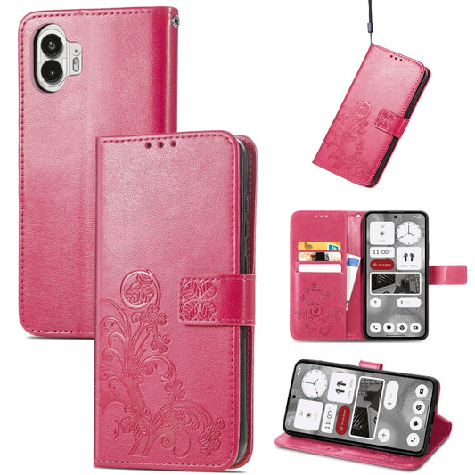 For Nothing Phone 2  Four-leaf Clasp Embossed Buckle Leather Phone Case(Magenta) - Nothing Cases by buy2fix | Online Shopping UK | buy2fix