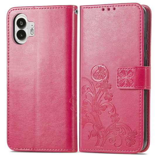 For Nothing Phone 2  Four-leaf Clasp Embossed Buckle Leather Phone Case(Magenta) - Nothing Cases by buy2fix | Online Shopping UK | buy2fix