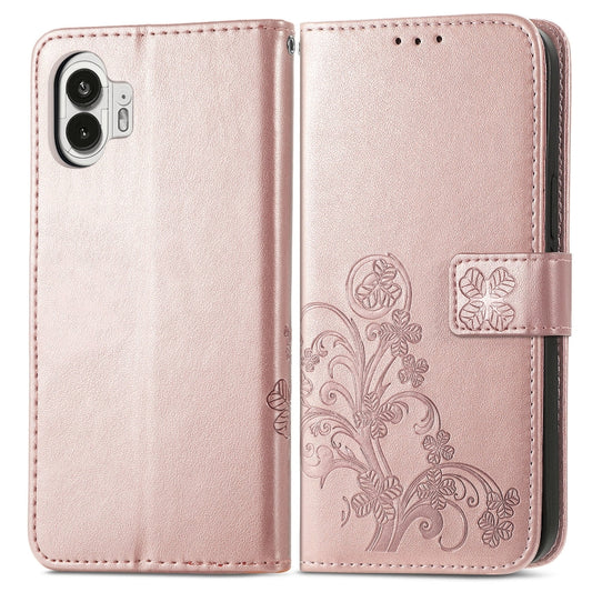 For Nothing Phone 2  Four-leaf Clasp Embossed Buckle Leather Phone Case(Rose Gold) - Nothing Cases by buy2fix | Online Shopping UK | buy2fix
