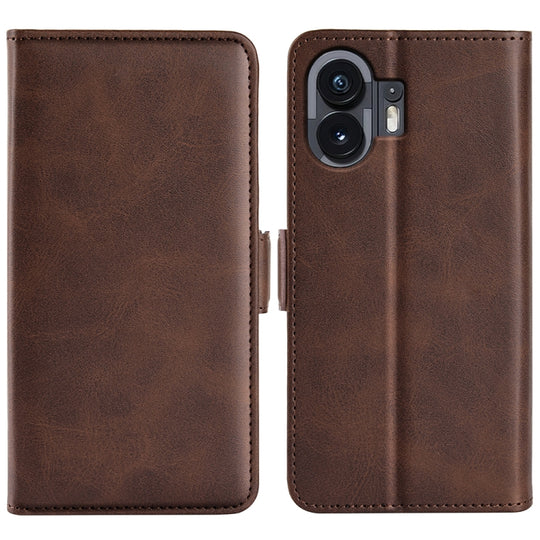 For Nothing Phone 2 Dual-side Magnetic Buckle Horizontal Flip Leather Phone Case(Brown)
