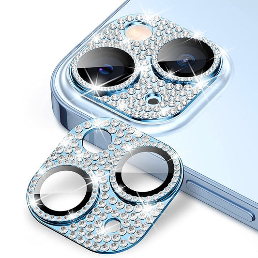 For iPhone 15 / 15 Plus ENKAY Hat-Prince Blink Diamond Camera Lens Aluminium Alloy + Tempered Glass Full Coverage Protector(Sierra Blue) - iPhone 15 Tempered Glass by ENKAY | Online Shopping UK | buy2fix