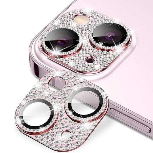 For iPhone 15 / 15 Plus ENKAY Hat-Prince Blink Diamond Camera Lens Aluminium Alloy + Tempered Glass Full Coverage Protector(Pink) - iPhone 15 Tempered Glass by ENKAY | Online Shopping UK | buy2fix