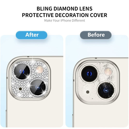 For iPhone 15 / 15 Plus ENKAY Hat-Prince Blink Diamond Camera Lens Aluminium Alloy + Tempered Glass Full Coverage Protector(Pink) - iPhone 15 Tempered Glass by ENKAY | Online Shopping UK | buy2fix