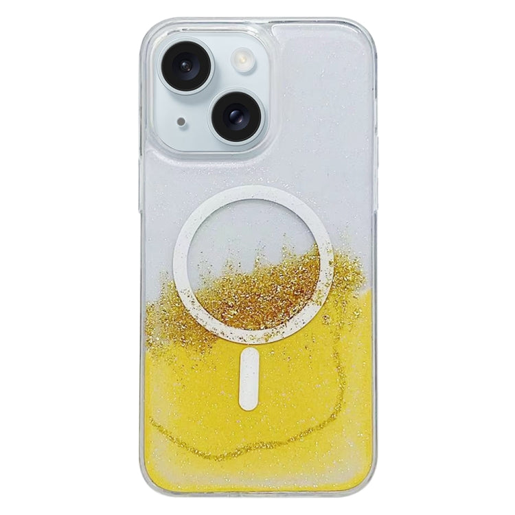 For iPhone 15 Gilding MagSafe Hybrid Clear TPU Phone Case(Yellow) - iPhone 15 Cases by buy2fix | Online Shopping UK | buy2fix