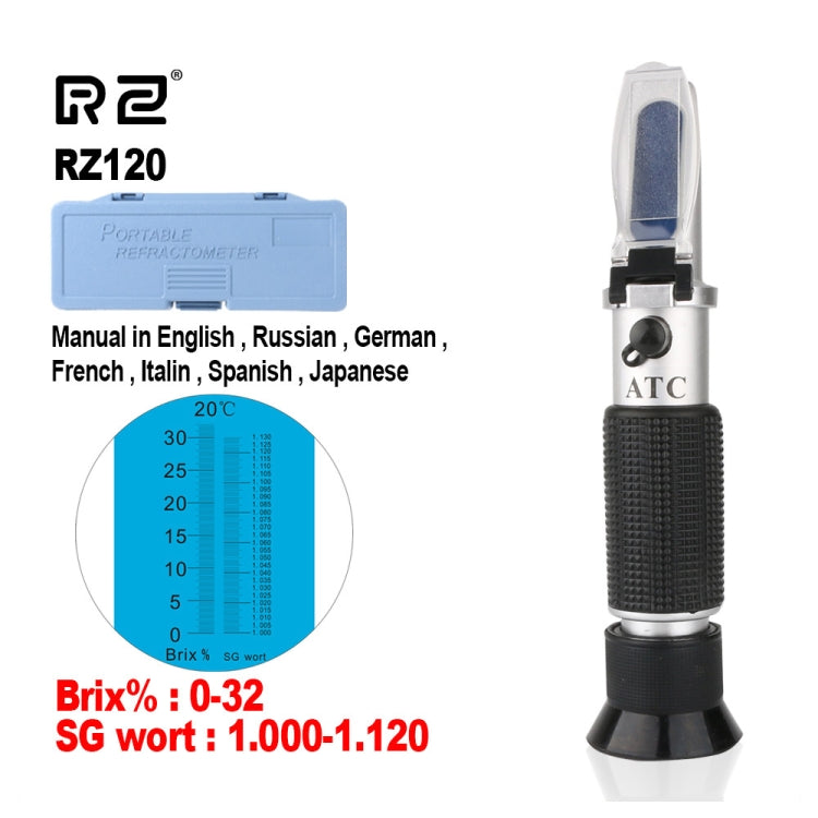 RZ120 Refractometer Beer Brix Wort Sugar Alcohol Specific Gravity Salinity Measurement Handheld Tool Specific Gravity Meter - Digital Refractometer by buy2fix | Online Shopping UK | buy2fix