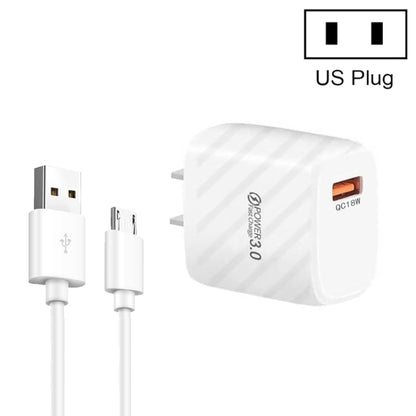TE-005 QC3.0 18W USB Fast Charger with 1m 3A USB to Micro USB Cable, US Plug(White) by buy2fix