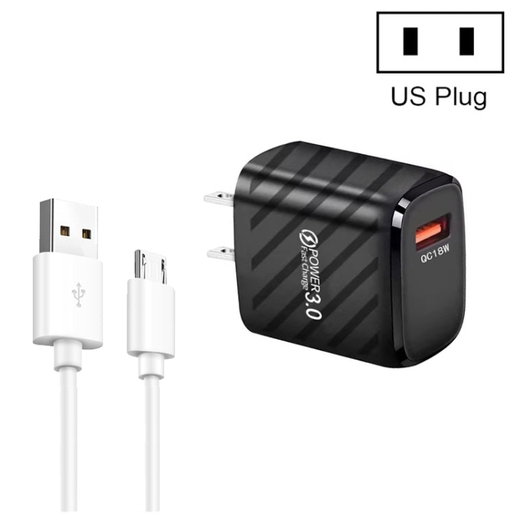 TE-005 QC3.0 18W USB Fast Charger with 1m 3A USB to Micro USB Cable, US Plug(Black) by buy2fix