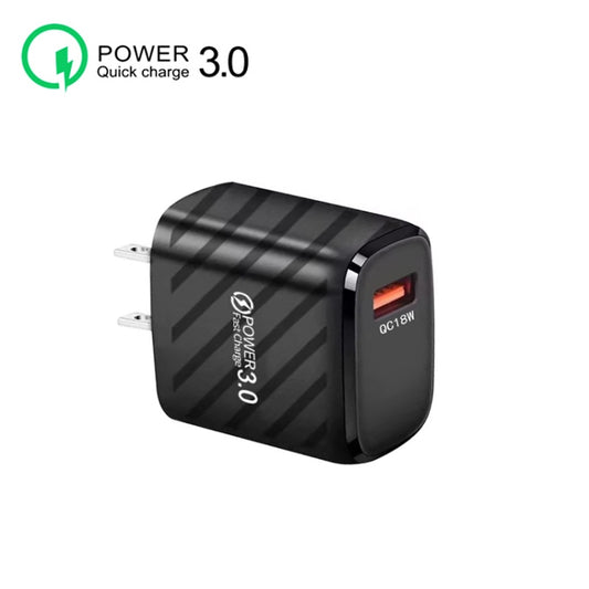 TE-005 QC3.0 18W USB Fast Charger with 1m 3A USB to Micro USB Cable, US Plug(Black) by buy2fix