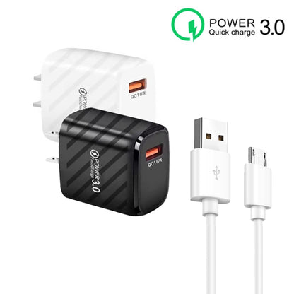 TE-005 QC3.0 18W USB Fast Charger with 1m 3A USB to Micro USB Cable, US Plug(Black) by buy2fix