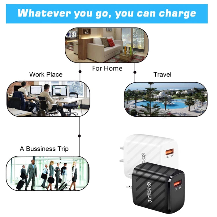 TE-005 QC3.0 18W USB Fast Charger with 1m 3A USB to Micro USB Cable, US Plug(White) by buy2fix