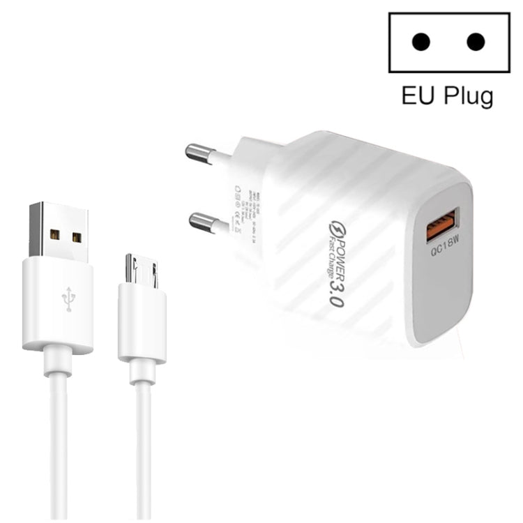 TE-005 QC3.0 18W USB Fast Charger with 1m 3A USB to Micro USB Cable, EU Plug(White) by buy2fix