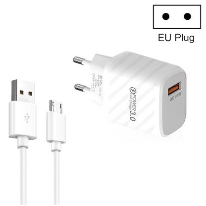 TE-005 QC3.0 18W USB Fast Charger with 1m 3A USB to Micro USB Cable, EU Plug(White) by buy2fix
