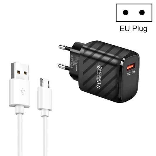 TE-005 QC3.0 18W USB Fast Charger with 1m 3A USB to Micro USB Cable, EU Plug(Black) by buy2fix