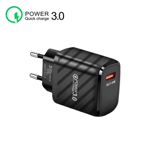 TE-005 QC3.0 18W USB Fast Charger with 1m 3A USB to Micro USB Cable, EU Plug(Black) by buy2fix