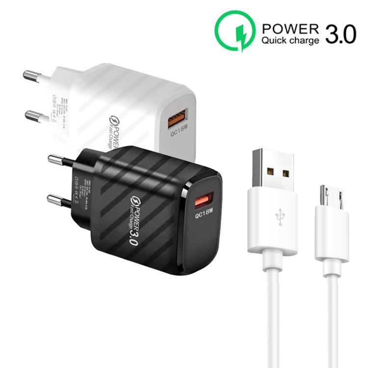 TE-005 QC3.0 18W USB Fast Charger with 1m 3A USB to Micro USB Cable, EU Plug(Black) by buy2fix