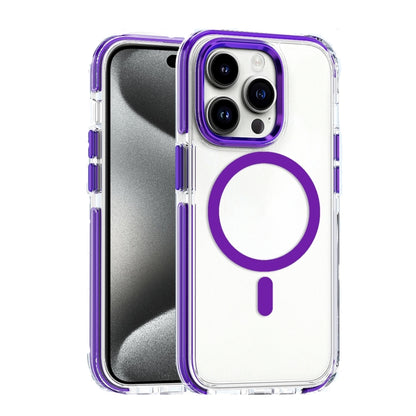 For iPhone 15 Pro Max Dual-color MagSafe TPU Hybrid Clear PC Shockproof Phone Case(Purple) by buy2fix