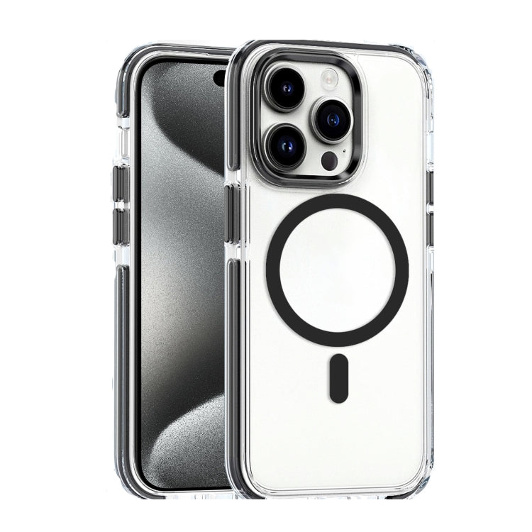 For iPhone 15 Pro Max Dual-color MagSafe TPU Hybrid Clear PC Shockproof Phone Case(Black) - iPhone 15 Pro Max Cases by buy2fix | Online Shopping UK | buy2fix