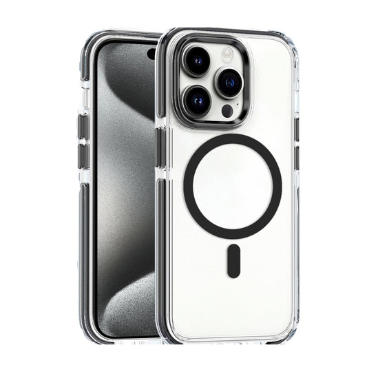 For iPhone 15 Pro Max Dual-color MagSafe TPU Hybrid Clear PC Shockproof Phone Case(Black) - iPhone 15 Pro Max Cases by buy2fix | Online Shopping UK | buy2fix