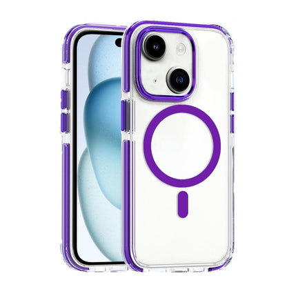 For iPhone 15 Dual-color MagSafe TPU Hybrid Clear PC Shockproof Phone Case(Purple) - iPhone 15 Cases by buy2fix | Online Shopping UK | buy2fix