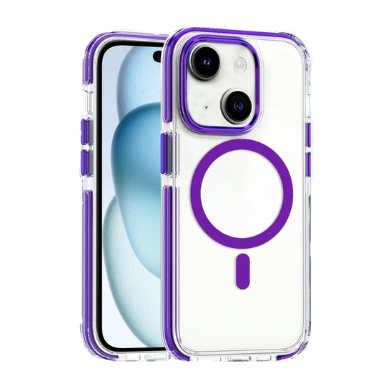 For iPhone 15 Dual-color MagSafe TPU Hybrid Clear PC Shockproof Phone Case(Purple) - iPhone 15 Cases by buy2fix | Online Shopping UK | buy2fix