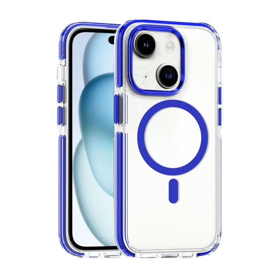 For iPhone 15 Dual-color MagSafe TPU Hybrid Clear PC Shockproof Phone Case(Blue) - iPhone 15 Cases by buy2fix | Online Shopping UK | buy2fix