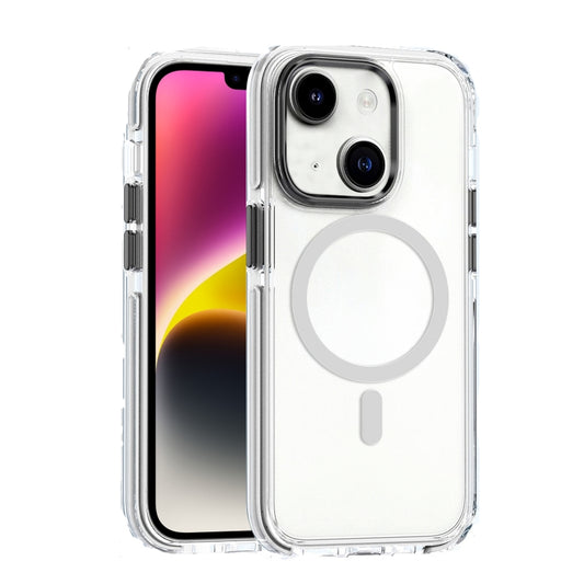 For iPhone 14 Plus Dual-color MagSafe TPU Hybrid Clear PC Shockproof Phone Case(White) - iPhone 14 Plus Cases by buy2fix | Online Shopping UK | buy2fix