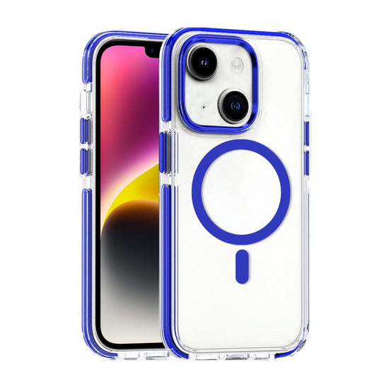 For iPhone 14 Dual-color MagSafe TPU Hybrid Clear PC Shockproof Phone Case(Blue) - iPhone 14 Cases by buy2fix | Online Shopping UK | buy2fix