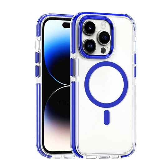 For iPhone 14 Pro Dual-color MagSafe TPU Hybrid Clear PC Shockproof Phone Case(Blue) - iPhone 14 Pro Cases by buy2fix | Online Shopping UK | buy2fix