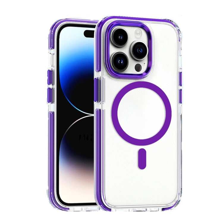 For iPhone 14 Pro Max Dual-color MagSafe TPU Hybrid Clear PC Shockproof Phone Case(Purple) - iPhone 14 Pro Max Cases by buy2fix | Online Shopping UK | buy2fix