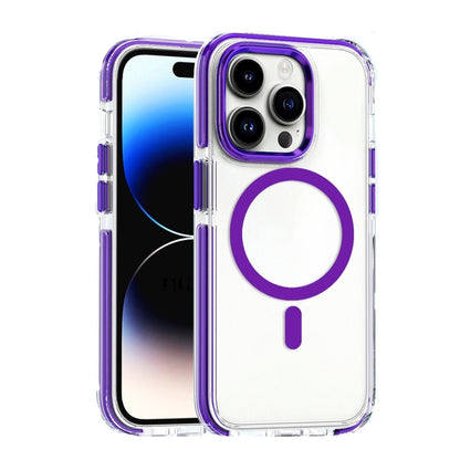 For iPhone 14 Pro Max Dual-color MagSafe TPU Hybrid Clear PC Shockproof Phone Case(Purple) - iPhone 14 Pro Max Cases by buy2fix | Online Shopping UK | buy2fix