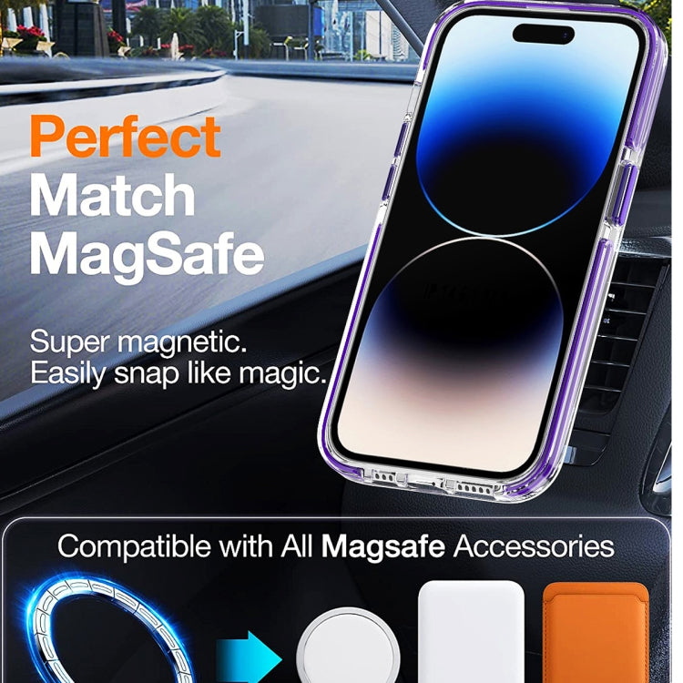 For iPhone 15 Pro Max Dual-color MagSafe TPU Hybrid Clear PC Shockproof Phone Case(Purple) by buy2fix