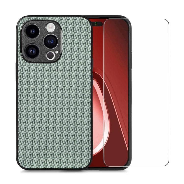 For iPhone 15 Pro ENKAY Fiber Leather Skin PC Phone Case with High Aluminum-silicon Glass Film(Green) - iPhone 15 Pro Cases by ENKAY | Online Shopping UK | buy2fix