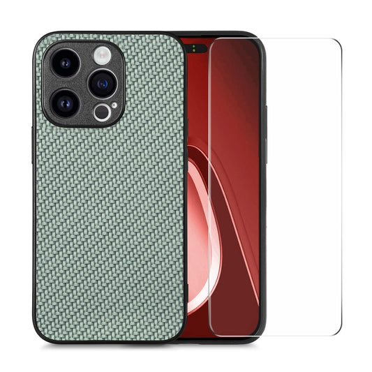 For iPhone 15 Pro ENKAY Fiber Leather Skin PC Phone Case with High Aluminum-silicon Glass Film(Green) - iPhone 15 Pro Cases by ENKAY | Online Shopping UK | buy2fix