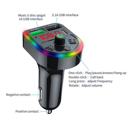 F21 PD + USB Car Charger Bluetooth Car Adapter Handsfree Call FM Transmitter MP3 Music Player - Bluetooth Car Kits by buy2fix | Online Shopping UK | buy2fix