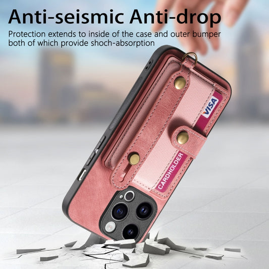 For iPhone 15 Pro Retro Cross Wristband Wallet Leather Back Phone Case(Pink) - iPhone 15 Pro Cases by buy2fix | Online Shopping UK | buy2fix
