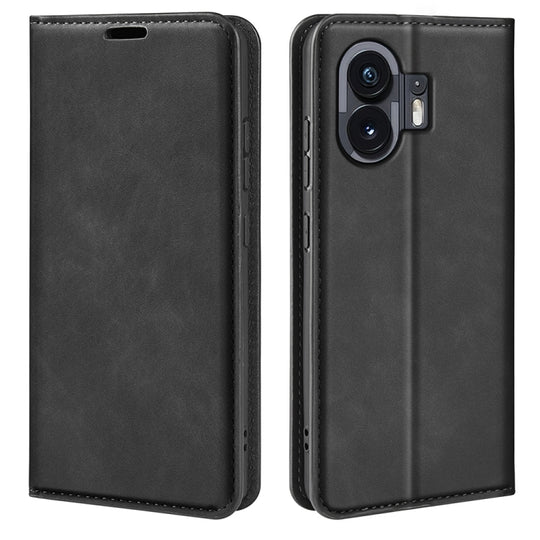 For Nothing Phone 2 Retro-skin  Magnetic Suction Leather Phone Case(Black)