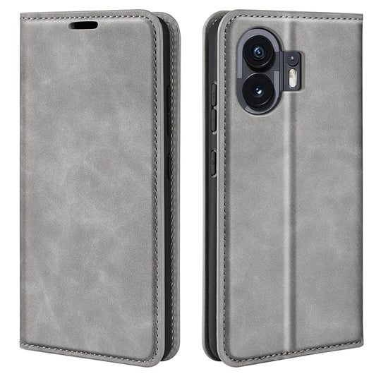 For Nothing Phone 2 Retro-skin  Magnetic Suction Leather Phone Case(Grey)