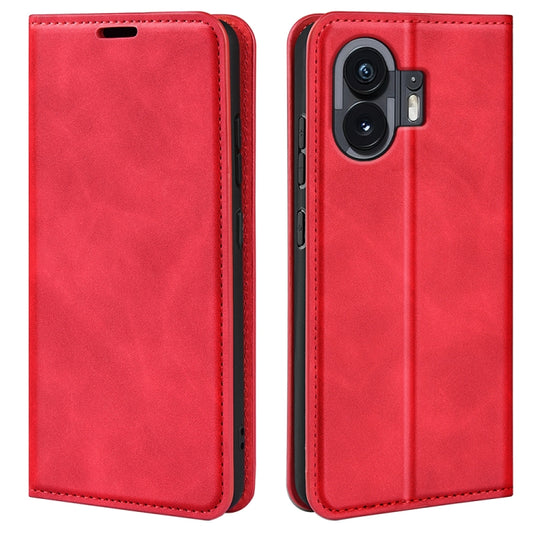 For Nothing Phone 2 Retro-skin  Magnetic Suction Leather Phone Case(Red)