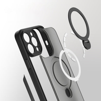 For iPhone 15 Pro 360 Magsafe Ring Holder TPU Hybrid PC Phone Case(Grey) - iPhone 15 Pro Cases by buy2fix | Online Shopping UK | buy2fix