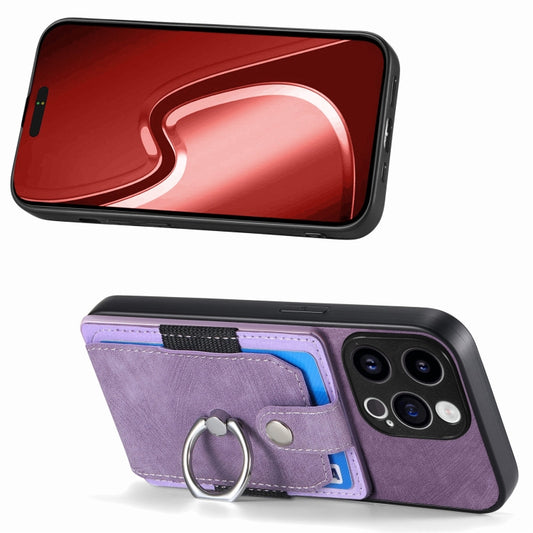 For iPhone 15 Pro Max Retro Skin-feel Ring Card Wallet Phone Case(Purple) - iPhone 15 Pro Max Cases by buy2fix | Online Shopping UK | buy2fix