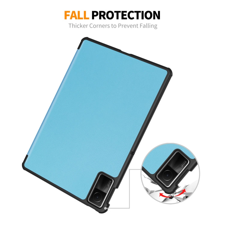 For Redmi Pad SE 11.0 ENKAY Tri-fold Custer Texture Leather Smart Tablet Case(Dark Blue) by ENKAY