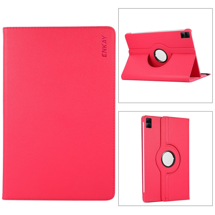 For Redmi Pad SE 11.0 ENKAY Hat-Prince 360 Degree Rotation Litchi Leather Smart Case(Rose Red) by ENKAY