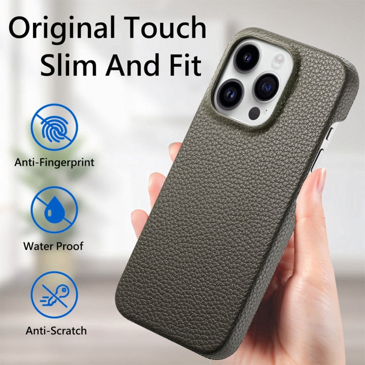 For iPhone 15 Pro Max Litchi Oil Edge Leather Back Phone Case(Grey) - iPhone 15 Pro Max Cases by buy2fix | Online Shopping UK | buy2fix