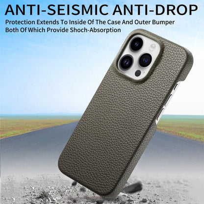 For iPhone 15 Pro Max Litchi Oil Edge Leather Back Phone Case(Grey) - iPhone 15 Pro Max Cases by buy2fix | Online Shopping UK | buy2fix